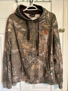 Realtree Camo Hooded Sweatshirt - Brown/Green with Orange Logo